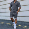 Ensemble 2 pièces : Chemise homme à manches courtes avec rayures unies et revers