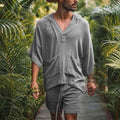 Ensemble 2 pièces : survêtement de tennis pour homme avec short et t-shirt, couleur unie, col en V