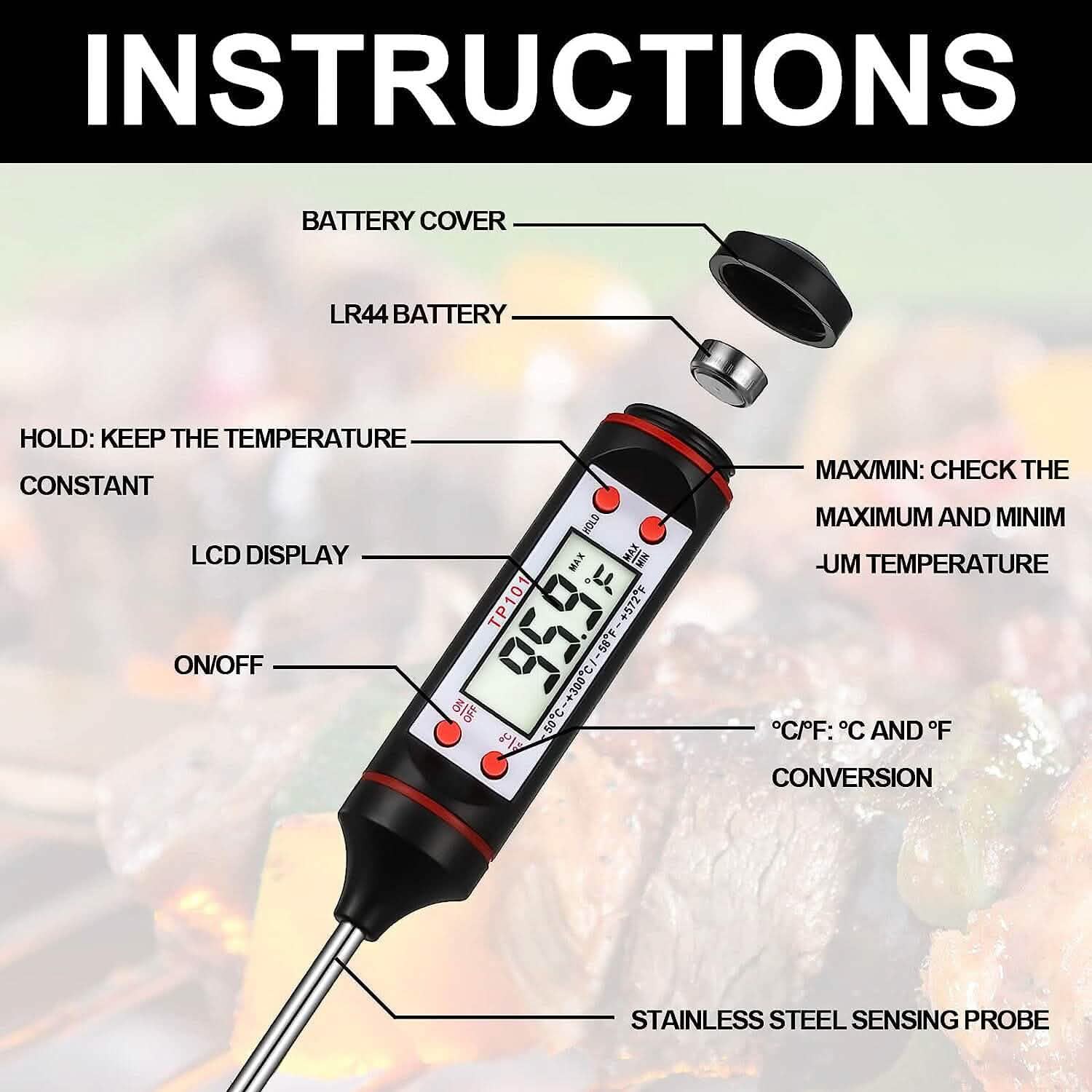 Lot de 2 : Stylo-thermomètre multifonction haute précision à lecture instantanée