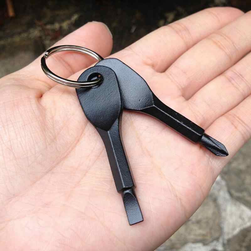 Ensemble de 2 pièces : Outil de poche porte-clés en acier inoxydable avec tournevis