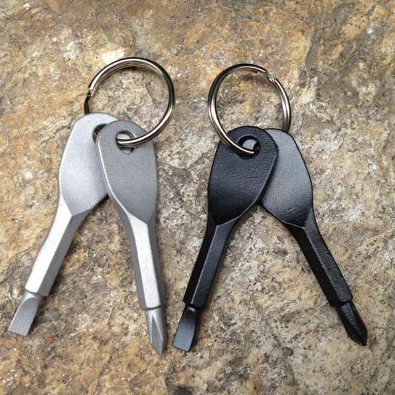 Ensemble de 2 pièces : Outil de poche porte-clés en acier inoxydable avec tournevis