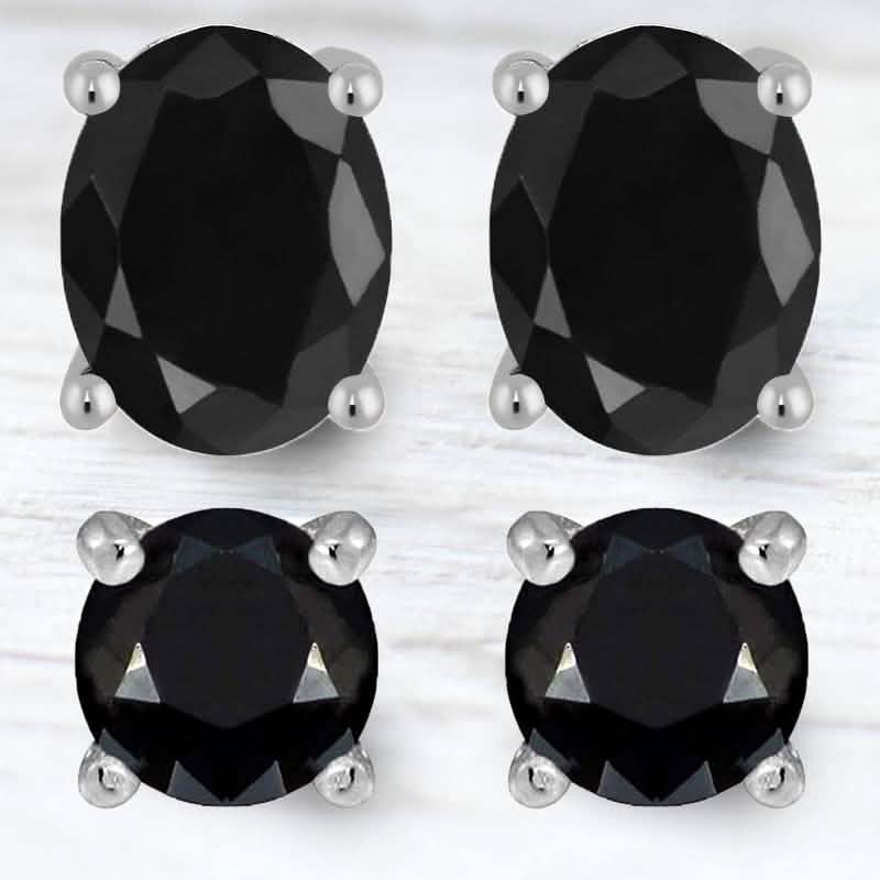 Ensemble 2 pièces : clous d'oreilles saphir noir en argent sterling
