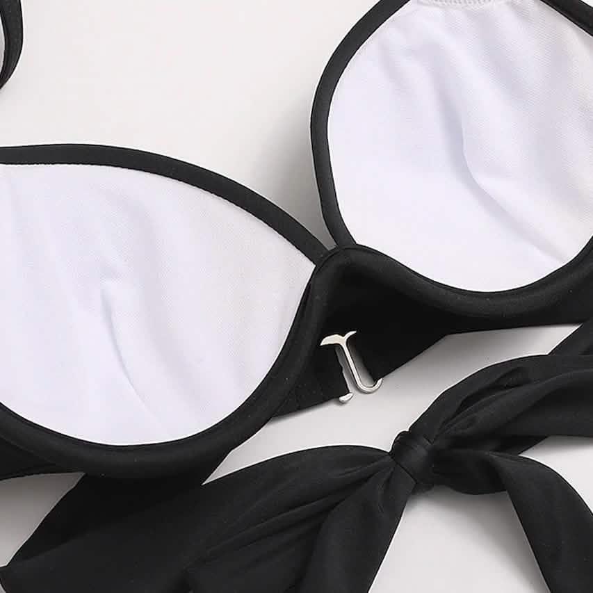 Ensemble 2 pièces : Maillot de bain femme bikini push-up dos nu de couleur unie