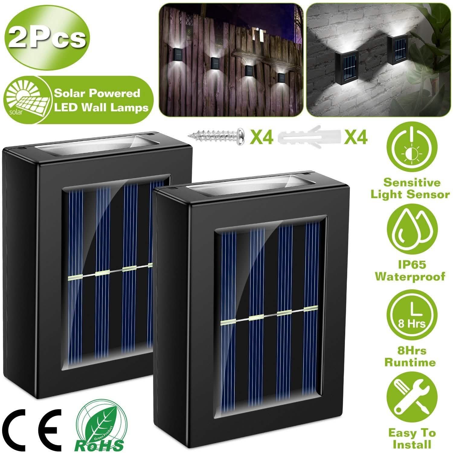 Lot de 2 : Lampes solaires d'extérieur pour terrasse