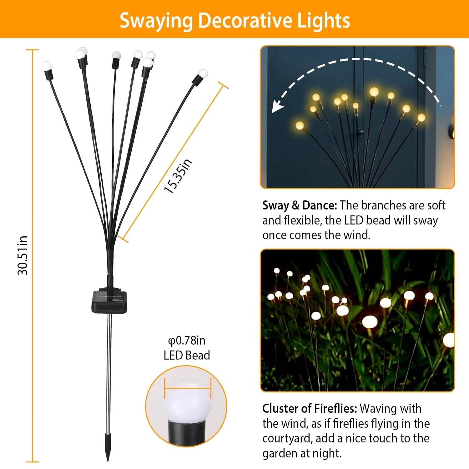 Lot de 2 : Lampes solaires décoratives oscillantes pour allée, modèle Luciole