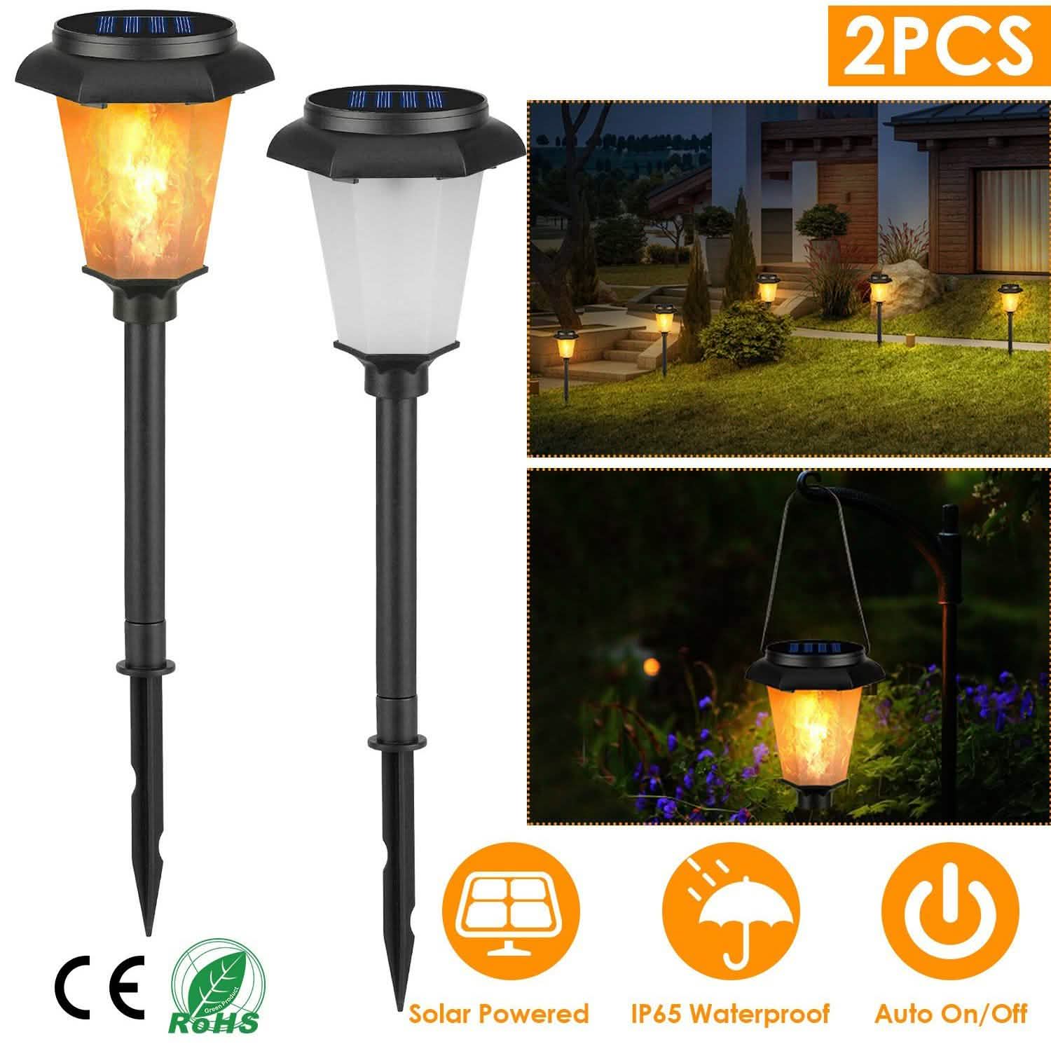 Lot de 2 : Torches solaires à flamme vacillante