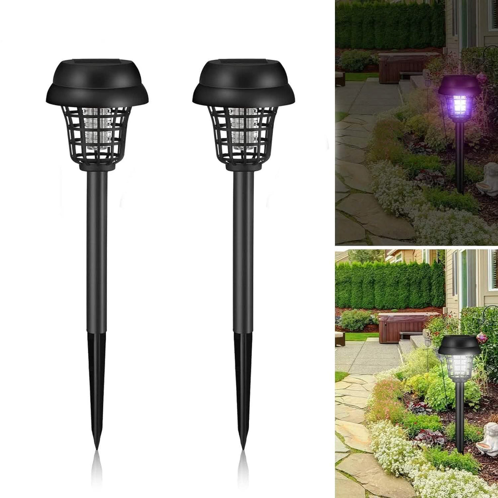 Ensemble 2 pièces : Électrocuteur solaire extérieur étanche pour insectes et moustiques