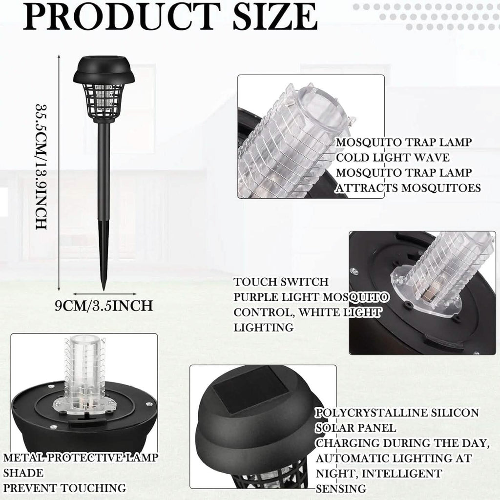 Ensemble 2 pièces : Électrocuteur solaire extérieur étanche pour insectes et moustiques