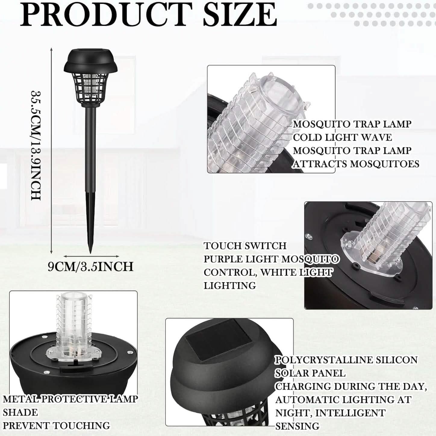 Ensemble 2 pièces : Électrocuteur solaire extérieur étanche pour insectes et moustiques