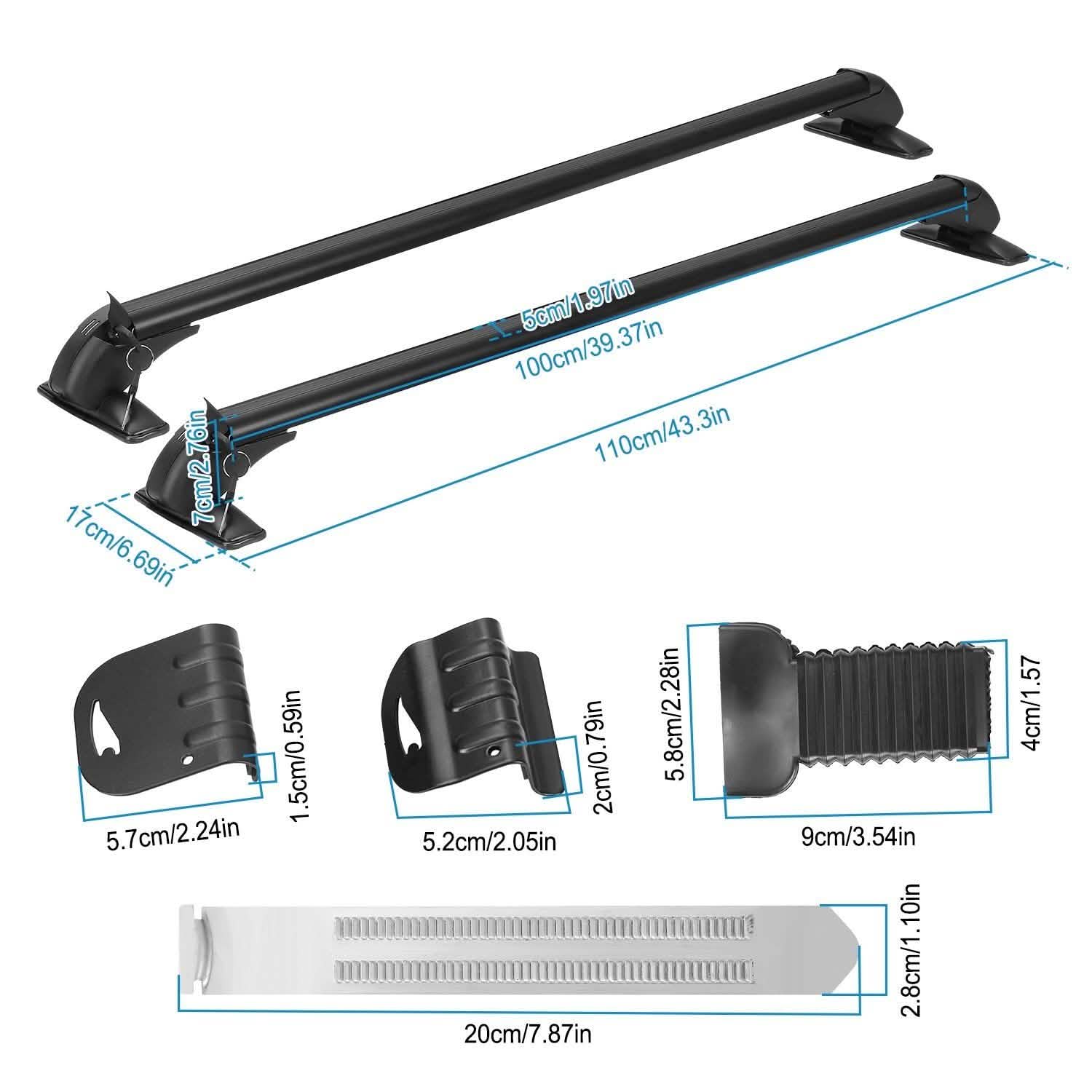 Ensemble de 2 barres de toit universelles de 110 cm/43 pouces pour voiture