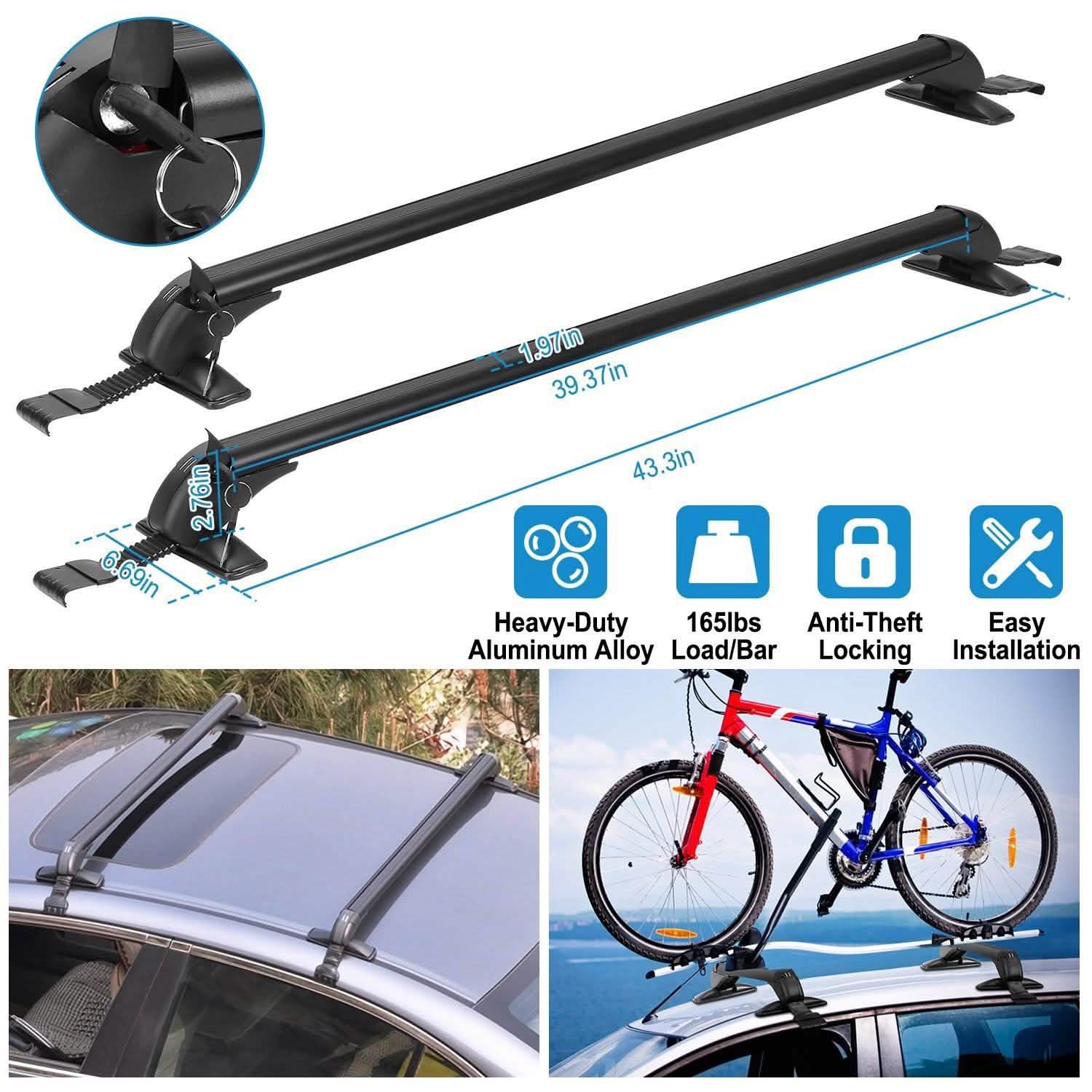 Ensemble de 2 barres de toit universelles de 110 cm/43 pouces pour voiture
