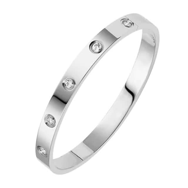 2 Pièces : Bracelet Femme en Acier Inoxydable incrusté de Zircon