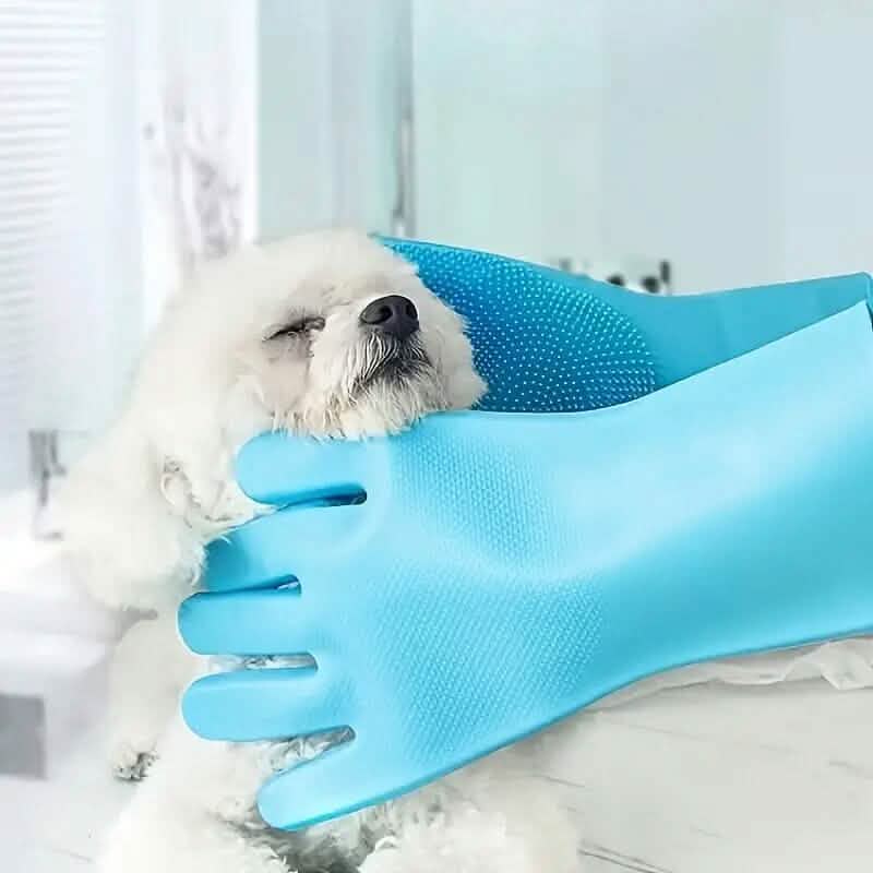 Lot de 2 : gants de bain 2 en 1 pour chien avec brosse en silicone