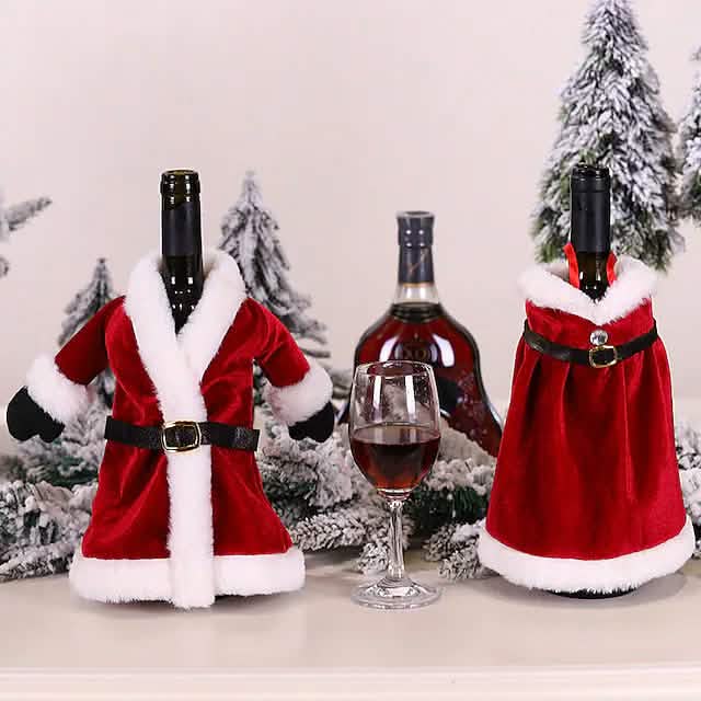 Lot de 2 housses de bouteille de vin de Noël avec décorations de joyeux Noël