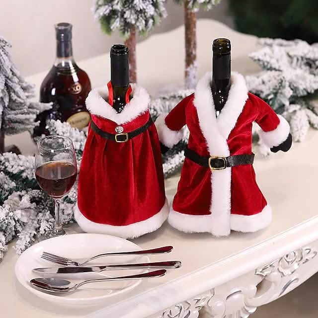 Lot de 2 housses de bouteille de vin de Noël avec décorations de joyeux Noël