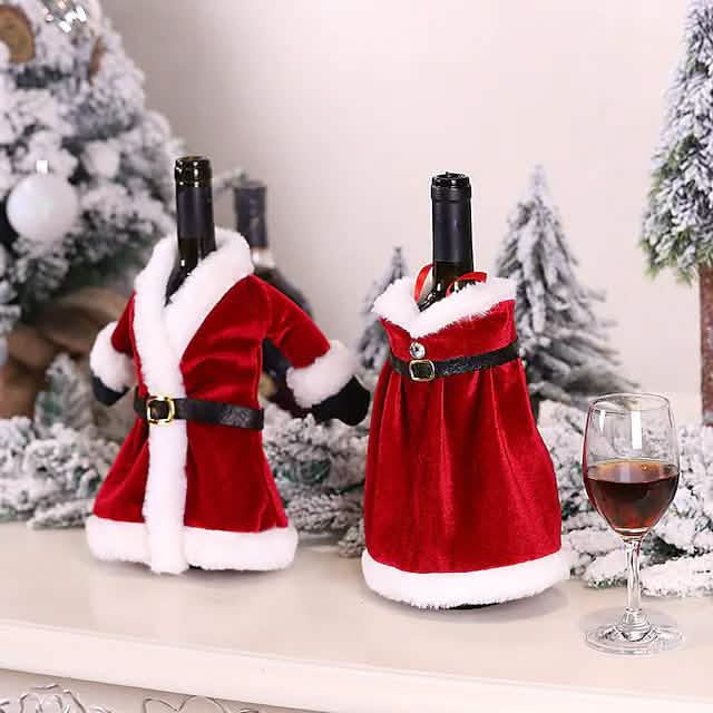 Lot de 2 housses de bouteille de vin de Noël avec décorations de joyeux Noël
