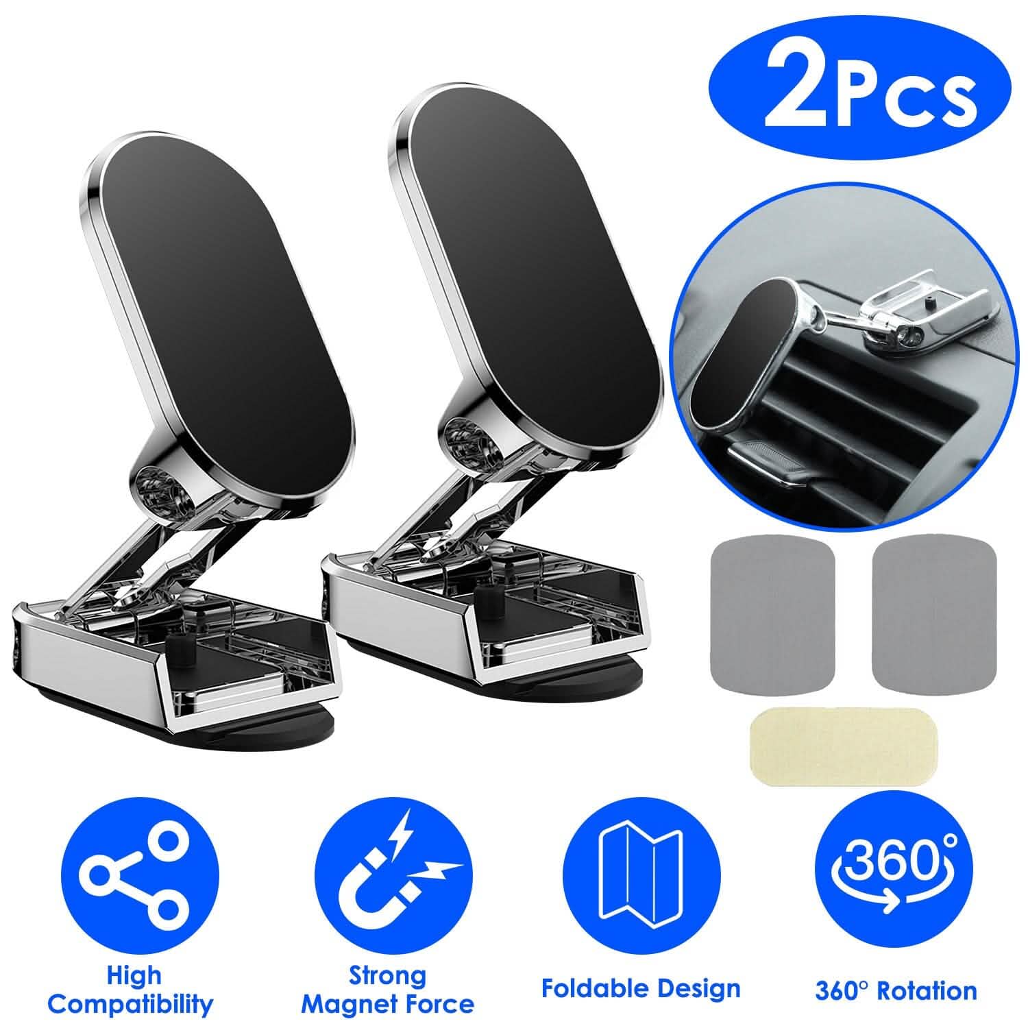 Lot de 2 supports de téléphone de voiture magnétiques pliables