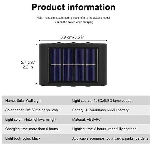 Lot de 2 appliques murales solaires étanches à LED pour extérieur