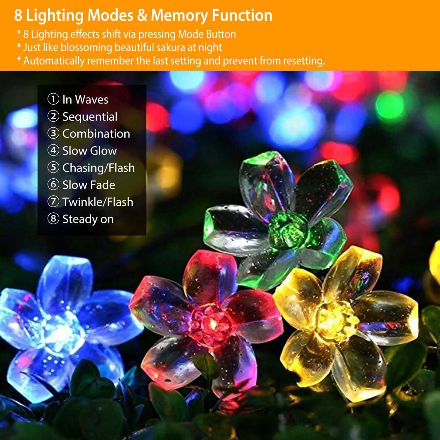 2 pièces : Guirlande lumineuse solaire 50 LED Fleur de Sakura