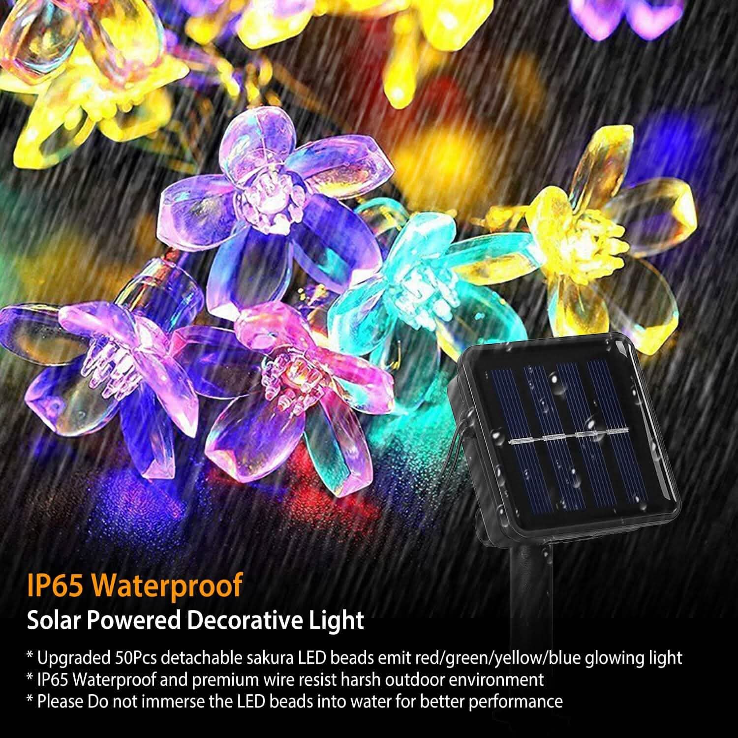 2 pièces : Guirlande lumineuse solaire 50 LED Fleur de Sakura