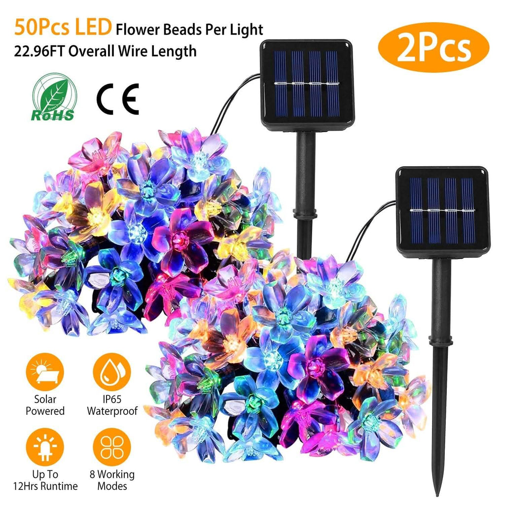 2 pièces : Guirlande lumineuse solaire 50 LED Fleur de Sakura