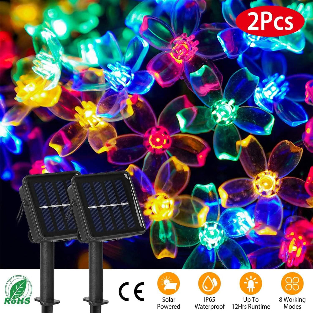 2 pièces : Guirlande lumineuse solaire 50 LED Fleur de Sakura