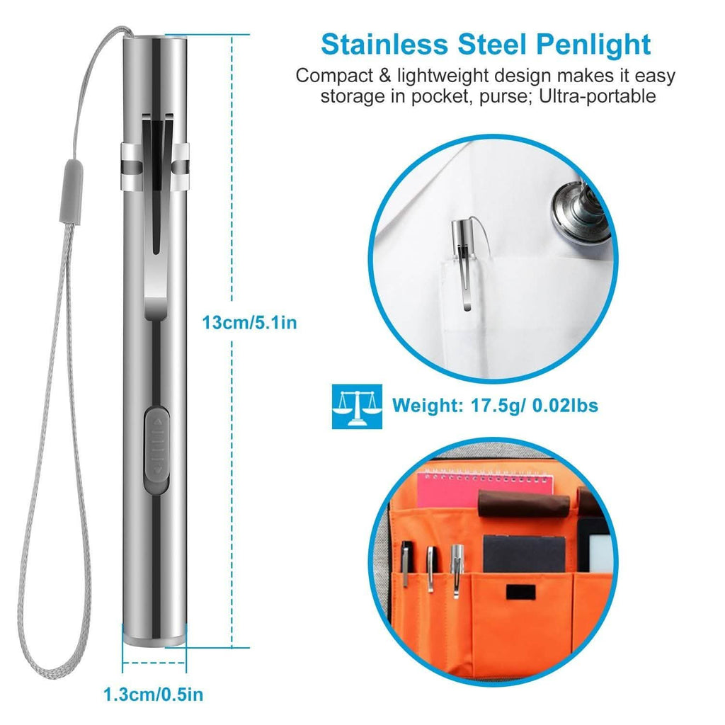 Lot de 2 : lampe de poche en acier inoxydable résistante à l'eau pour étudiants en médecine