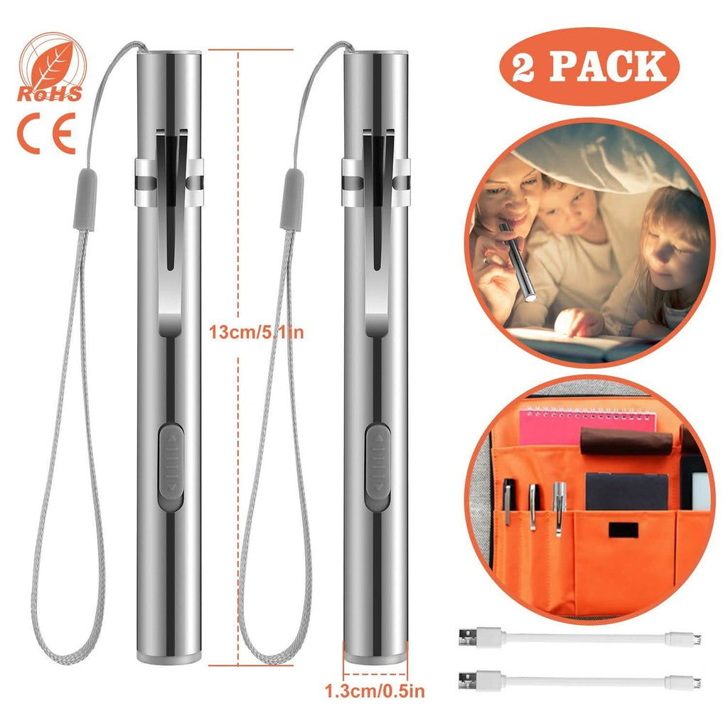 Lot de 2 : lampe de poche en acier inoxydable résistante à l'eau pour étudiants en médecine