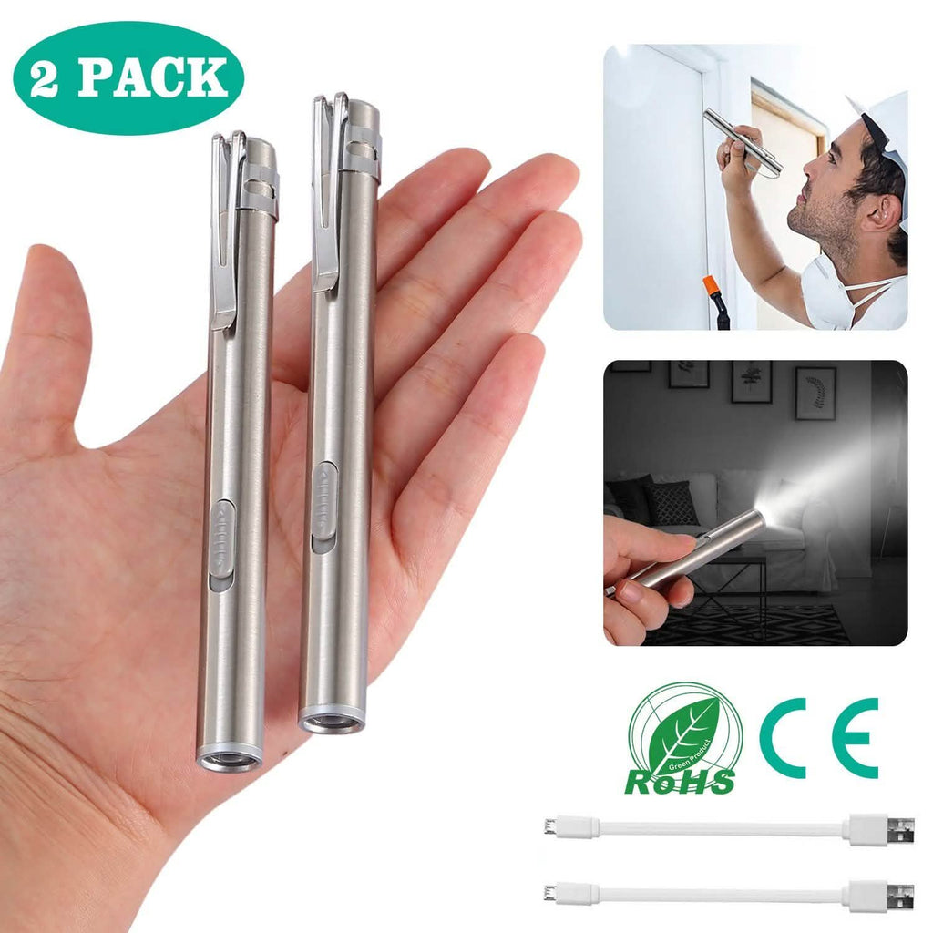 Lot de 2 : lampe de poche en acier inoxydable résistante à l'eau pour étudiants en médecine