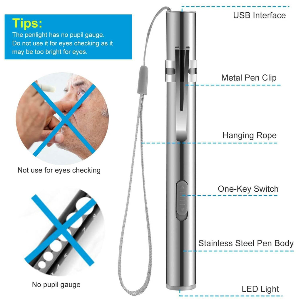 Lot de 2 : lampe de poche en acier inoxydable résistante à l'eau pour étudiants en médecine