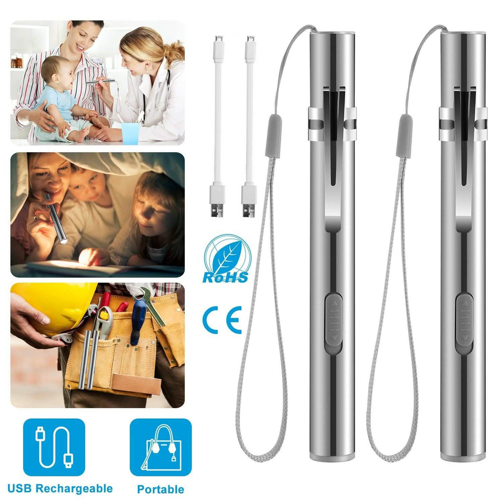 Lot de 2 : lampe de poche en acier inoxydable résistante à l'eau pour étudiants en médecine