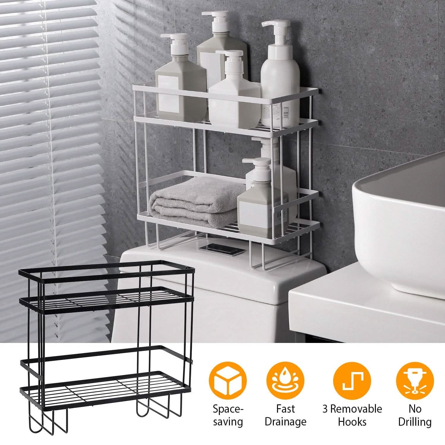 Étagère de rangement à 2 niveaux au-dessus des toilettes