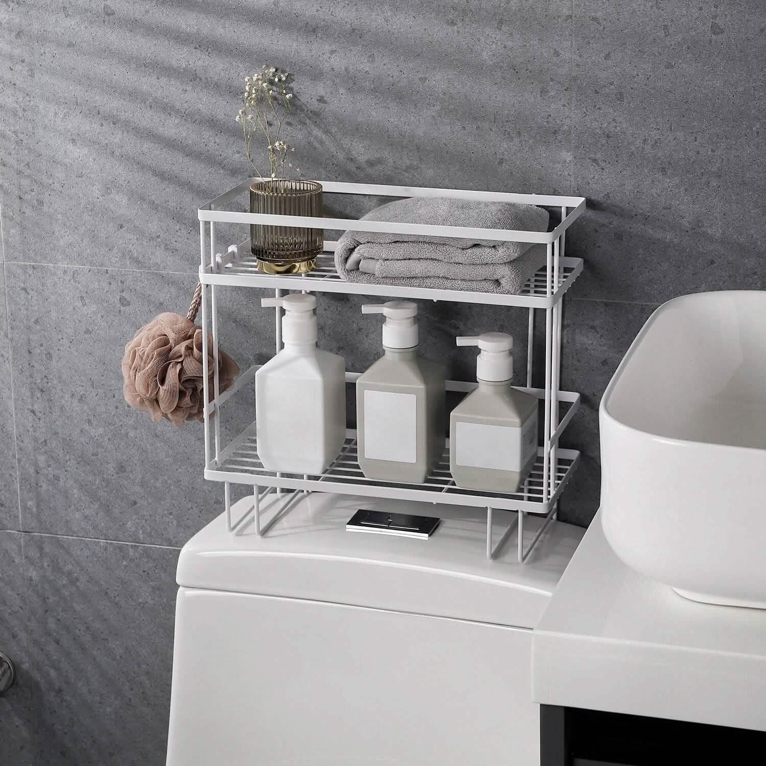 Étagère de rangement à 2 niveaux au-dessus des toilettes
