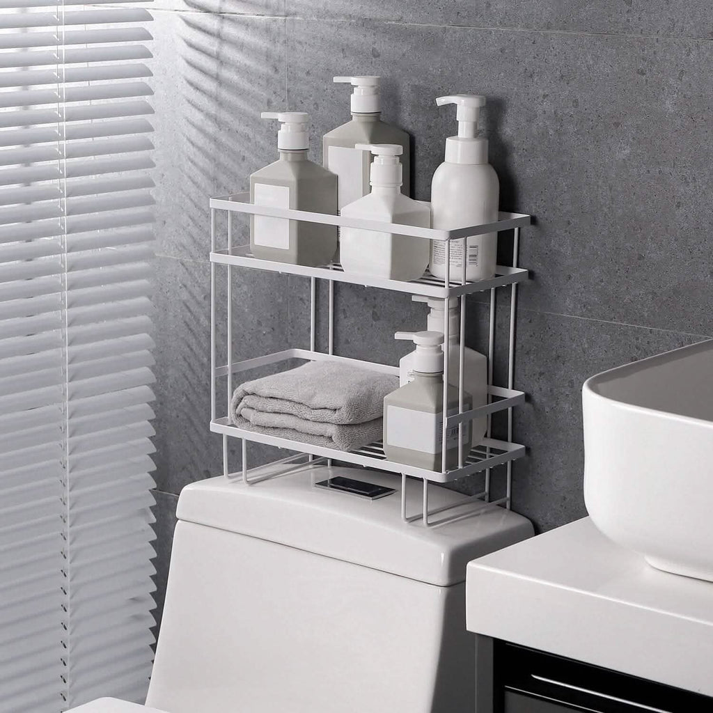 Étagère de rangement à 2 niveaux au-dessus des toilettes