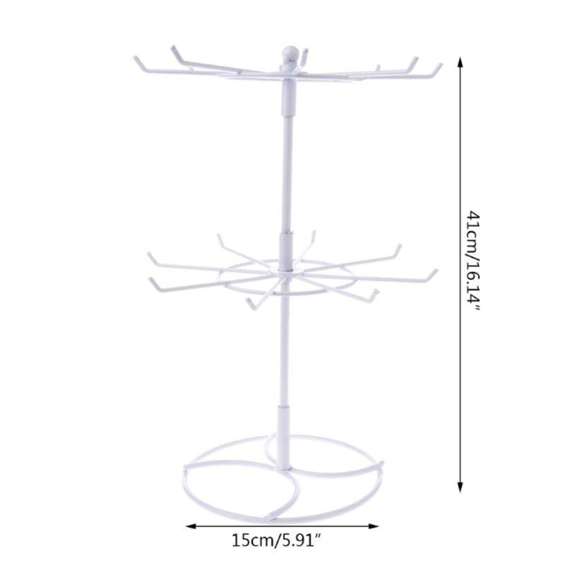 Présentoir à bijoux rotatif à 2 étages, support de rangement pour boucles d'oreilles et colliers, support à bijoux rotatif durable, cintre à bijoux rotatif à 2 étages en métal noir, organisateur de bijoux