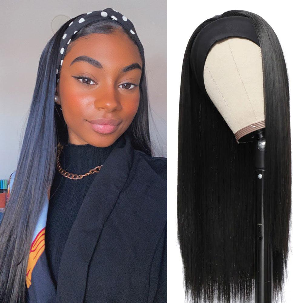 Perruques Bandeau Droites Longues 20 22 24 26 28 30 pouces Perruques Synthétiques Résistantes à la Chaleur Faits à la Machine pour Femmes Noires Perruques Cosplay pour Femmes Cadeaux pour Petites Amies