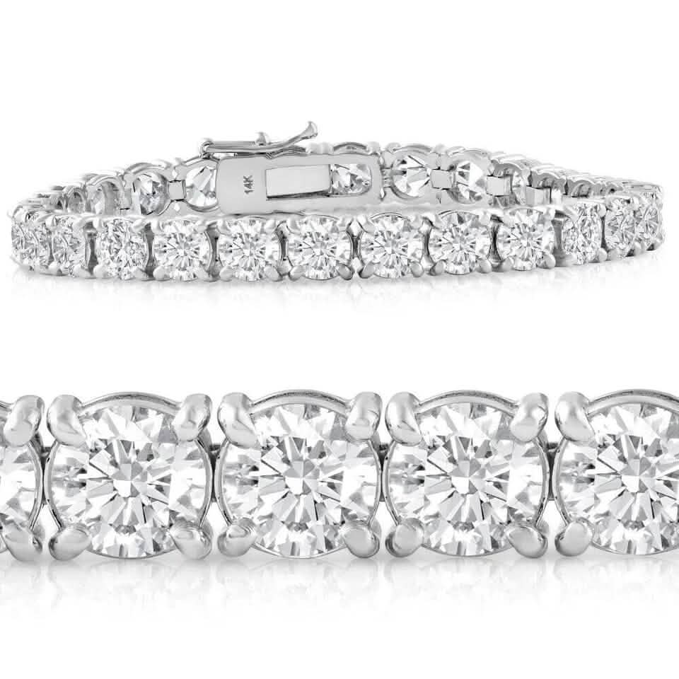 Bracelet de tennis 20 carats en diamants de synthèse et or blanc 14 carats 7"