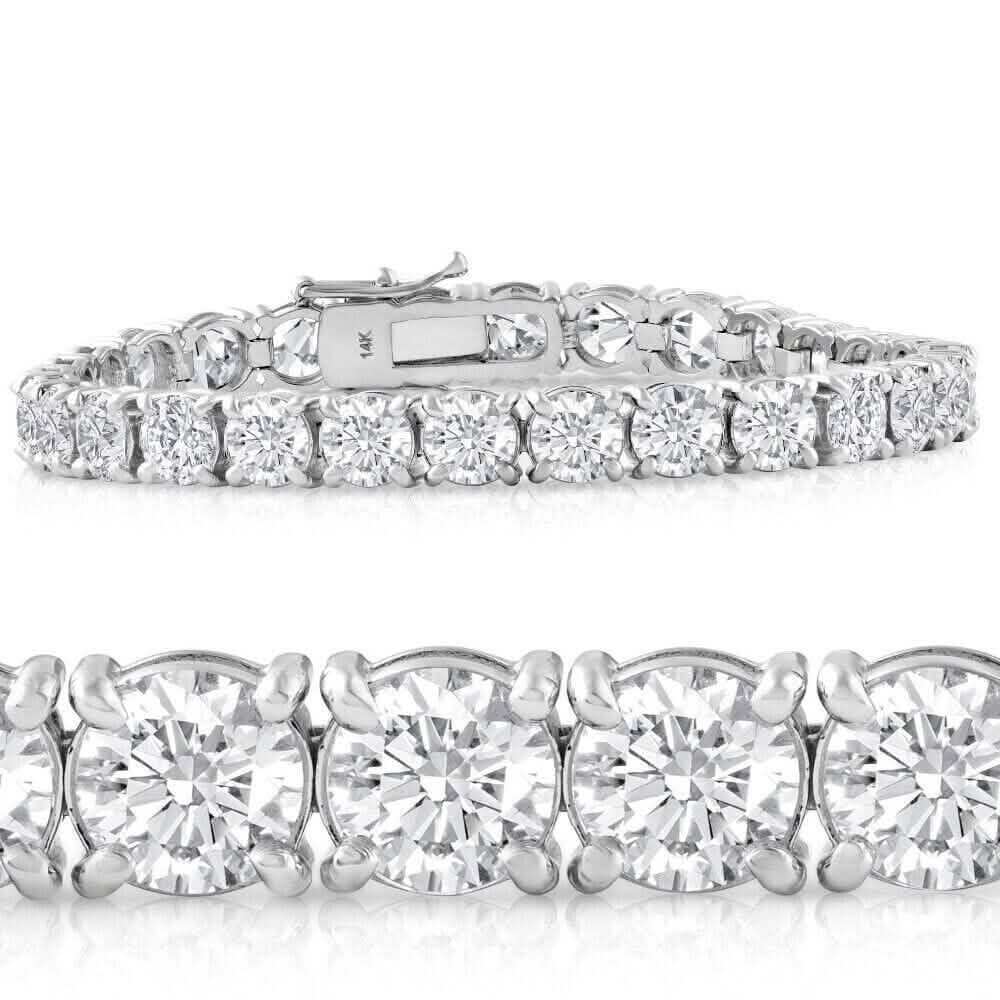Bracelet Tennis 20 ct en Diamants Simulés Or Blanc 14 carats 17,8 cm