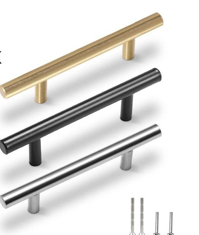 Lot de 20 poignées de cuisine en acier inoxydable brossé or, poignées de porte en T 76mm 96mm, boutons et poignées de meuble noirs, poignées de placard de cuisine en acier inoxydable