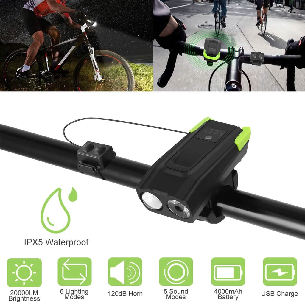 Phare avant de vélo 20000LM avec avertisseur sonore 120 dB
