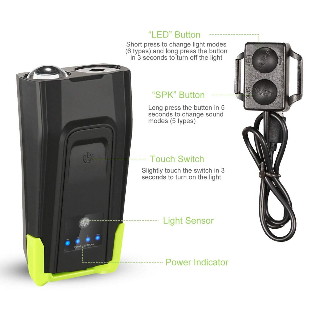 Phare avant de vélo 20000LM avec avertisseur sonore 120 dB