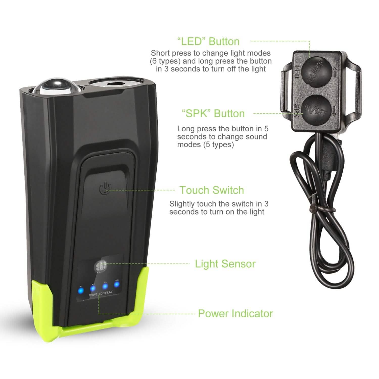 Phare avant de vélo 20000LM avec avertisseur sonore 120 dB