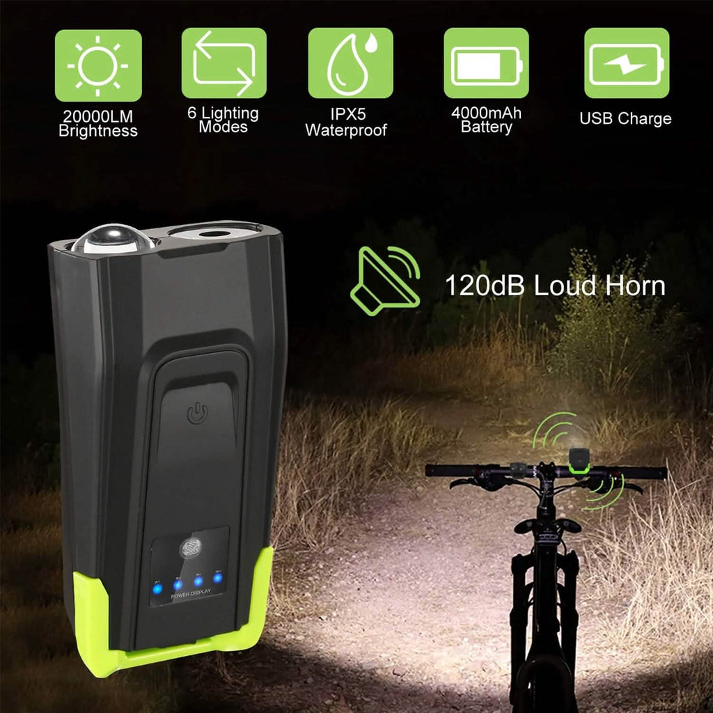 Phare avant de vélo 20000LM avec avertisseur sonore 120 dB