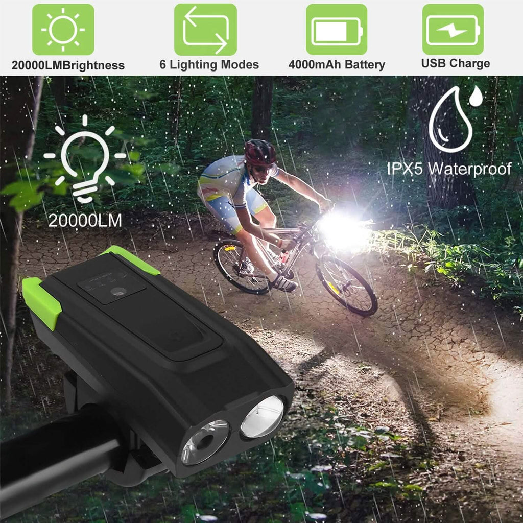 Phare avant de vélo 20000LM avec avertisseur sonore 120 dB