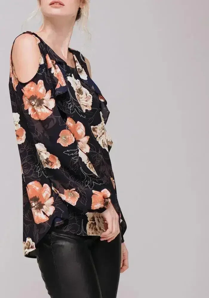 Haut à manches longues et épaules dénudées à imprimé floral pour femme