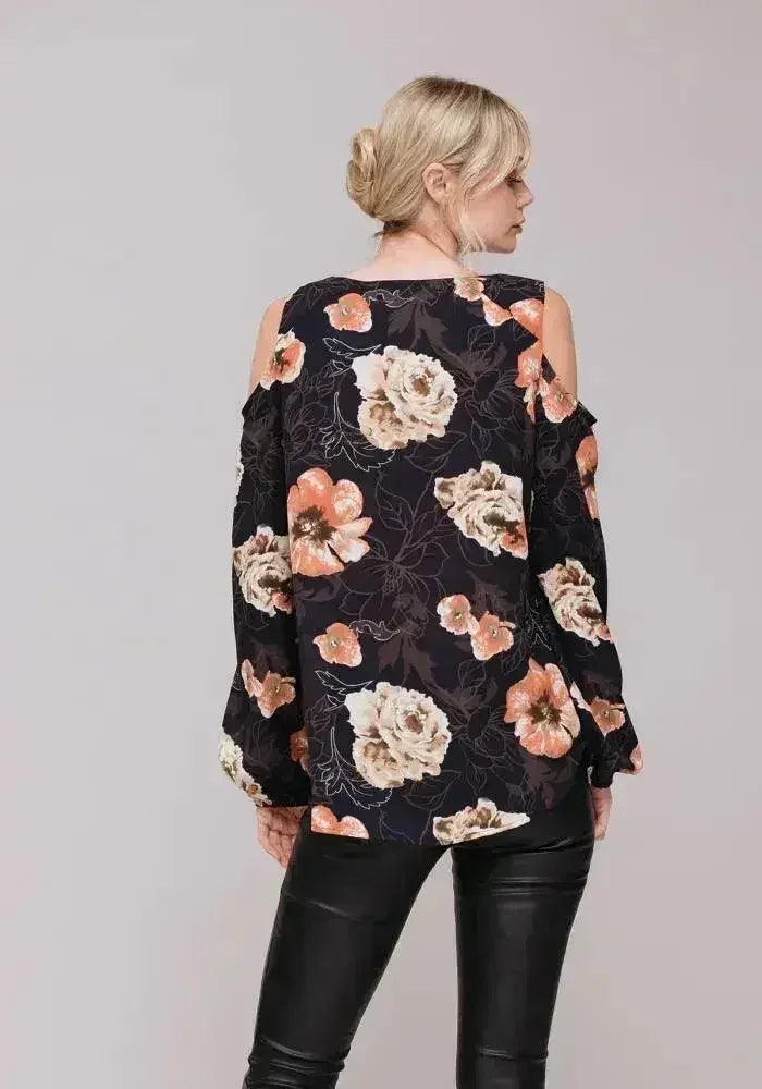 Haut à manches longues et épaules dénudées à imprimé floral pour femme