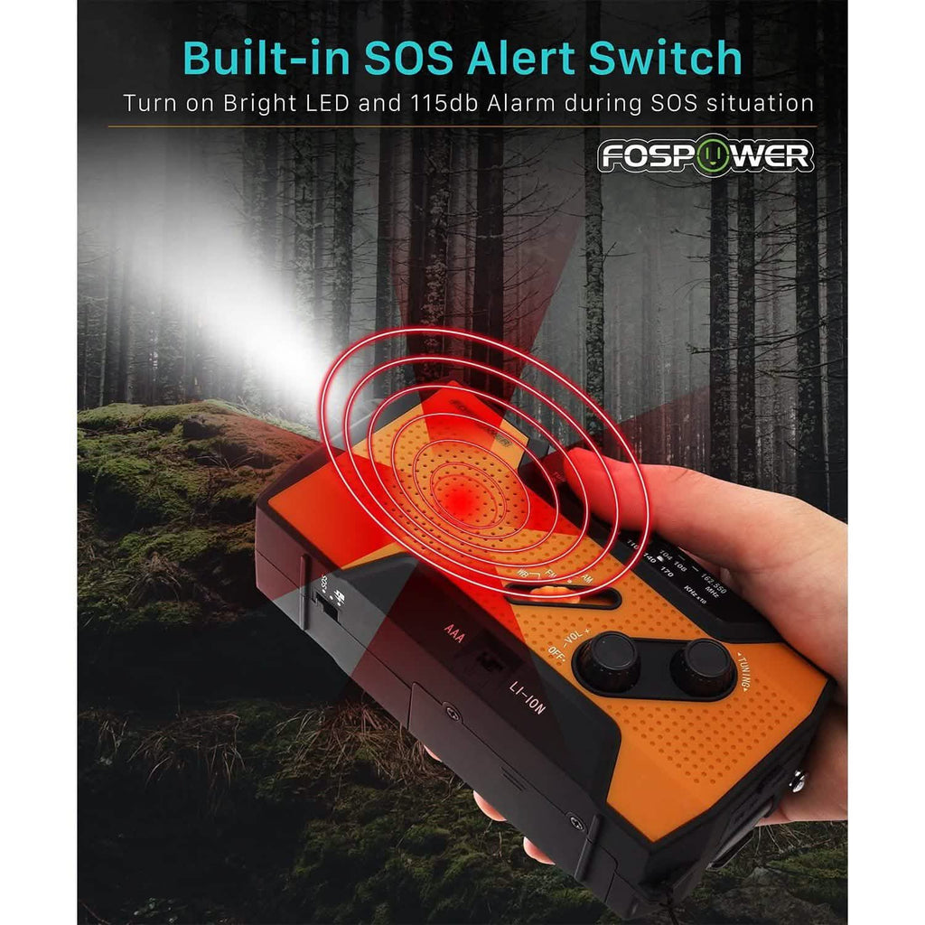 Radio météo d'urgence NOAA 2000 mAh avec banque d'alimentation portable et recharge solaire