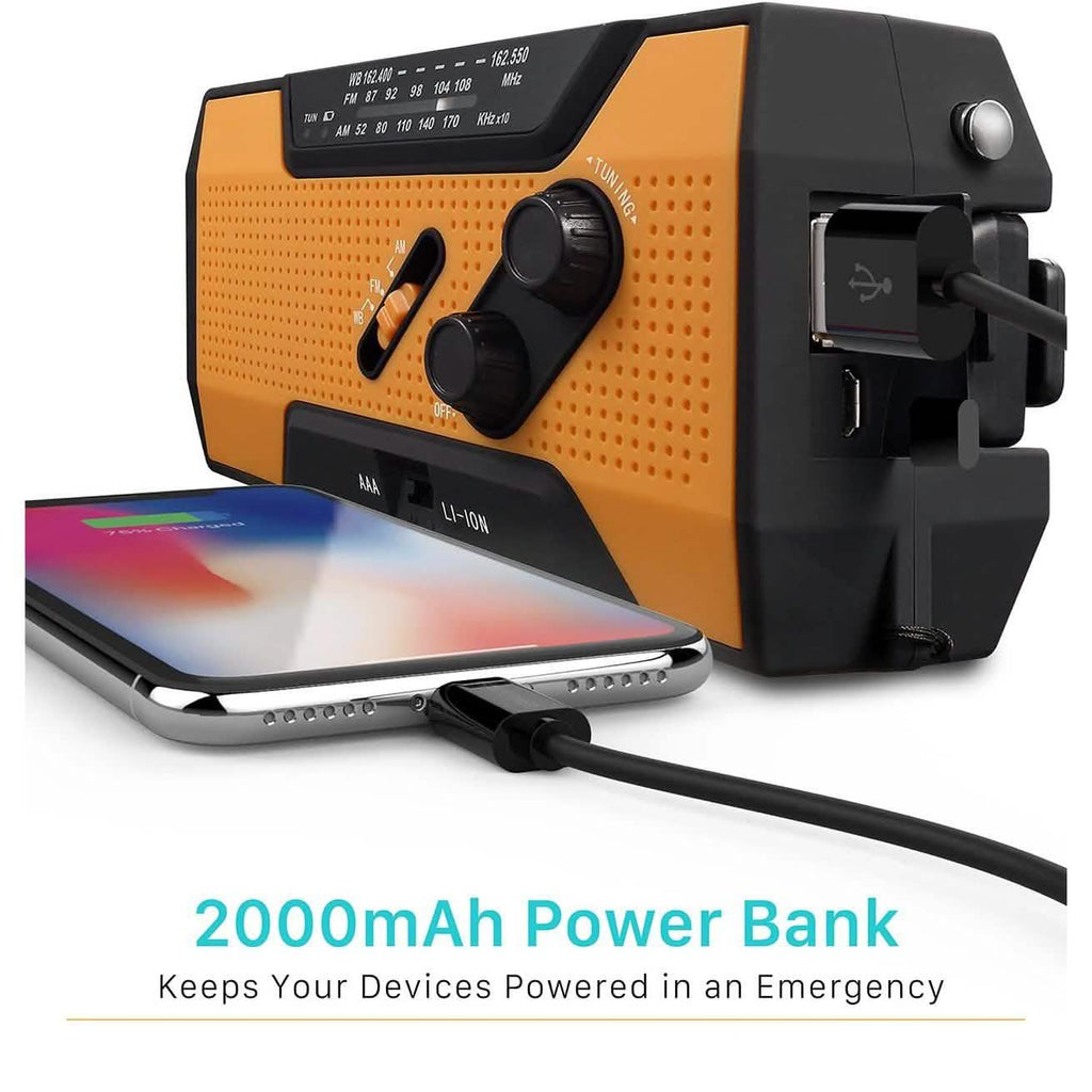 Radio météo d'urgence NOAA 2000 mAh avec banque d'alimentation portable et recharge solaire