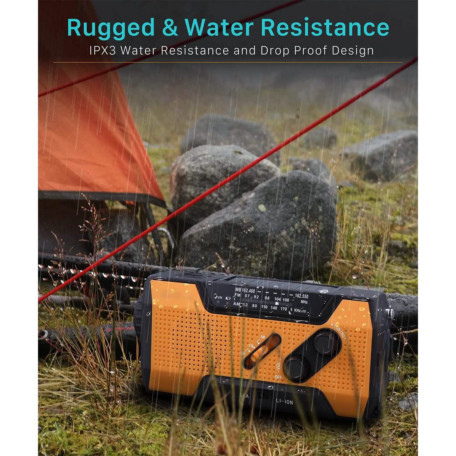 Radio météo d'urgence NOAA 2000 mAh avec banque d'alimentation portable et recharge solaire