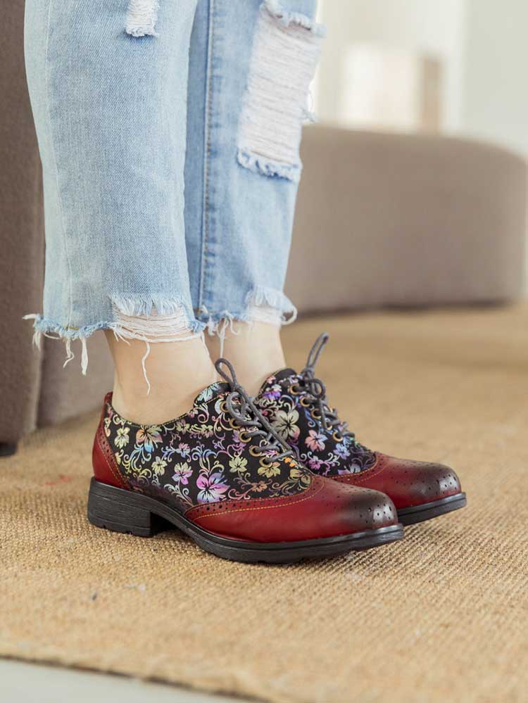Chaussures plates richelieu faites main Karter Flower